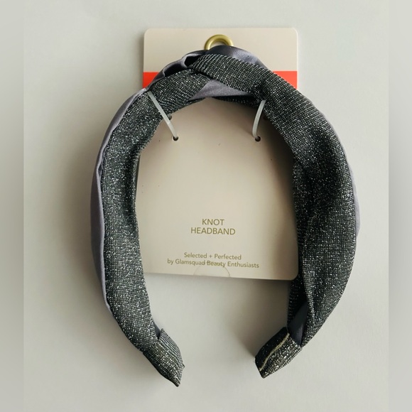 New Glamsquad Silver and Silver Glitter Pleated Knot Fabric Headband Knot GSQ - Picture 10 of 12